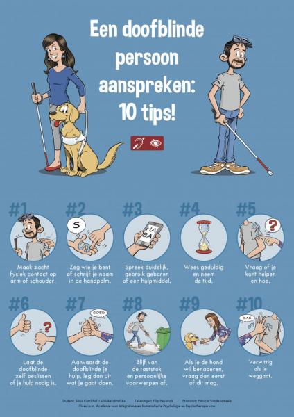 ""Afiche "Een doofblinde persoon aanspreken: 10 tips!"